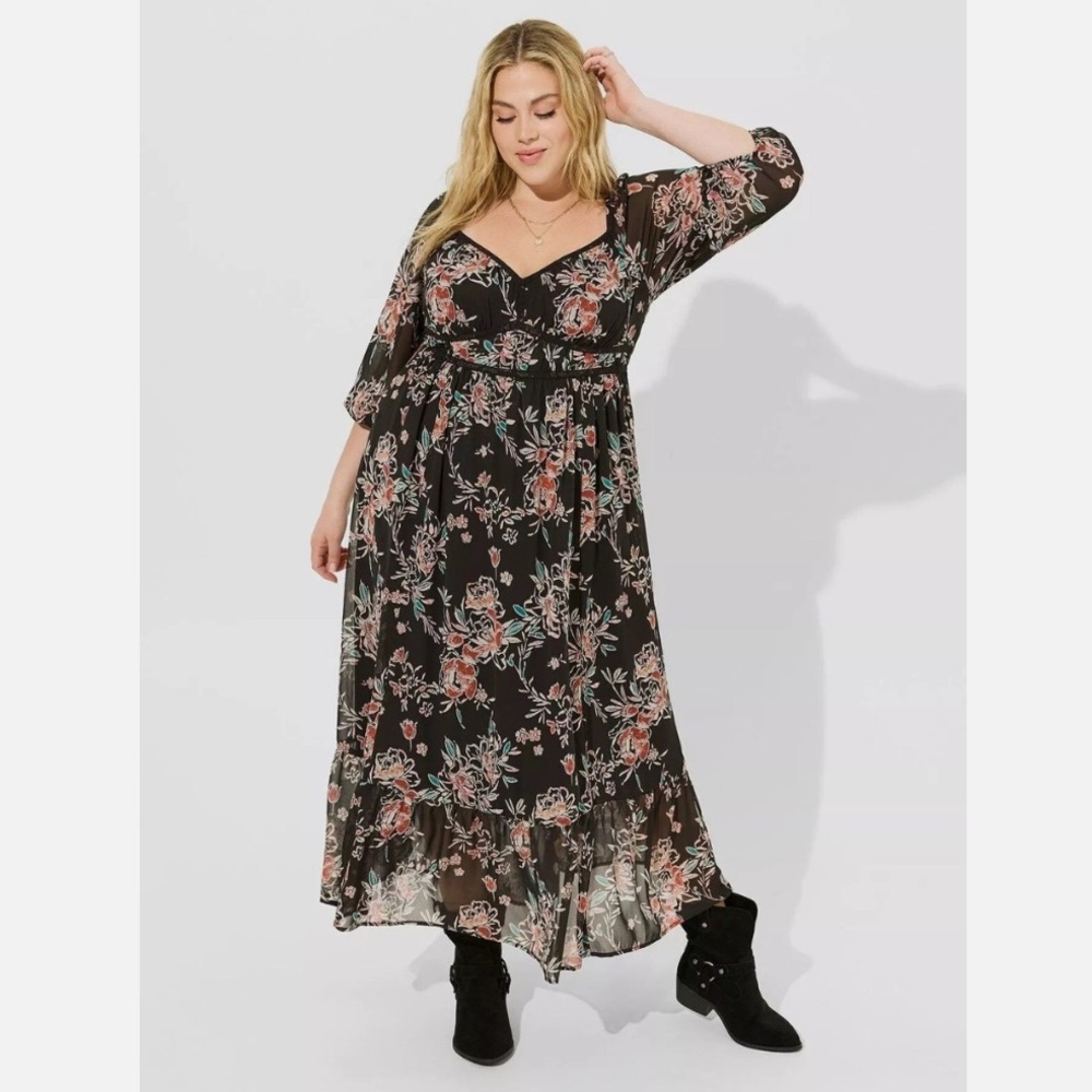 Torrid Black Floral Maxi Dress, size 0